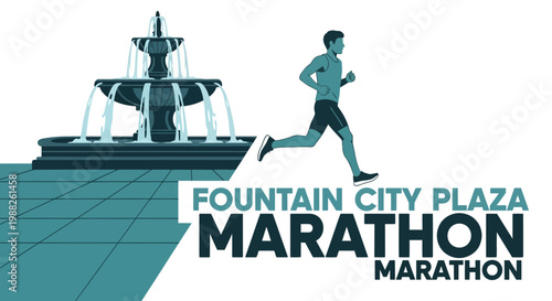 Marathon Runner Near Iconic City Fountain Celebrating Fitness and Endurance at Event