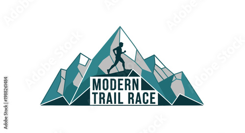 Modern Trail Race Logo Featuring a Runner Silhouette on a Geometric Mountain Design