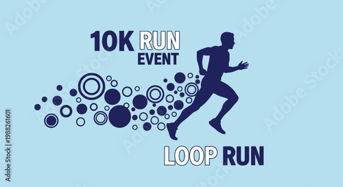 Minimalist Design Illustrating a 10K Run Event with Dynamic Silhouette and Blue Hues