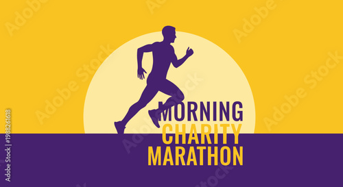 Marathon Runner Silhouette Against Sunrise in Vibrant Colors for Charity Event Presentation