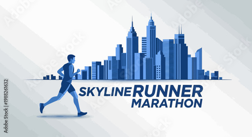 Marathon Runner Silhouette Against a Cityscape Logo Representing Athletic Competition