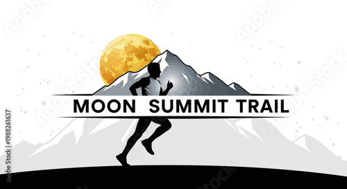 Moon Summit Trail: An Energetic Running Silhouette on a Mountainous Journey