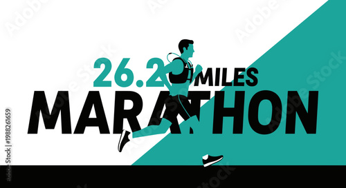 Marathon Runner Silhouette Racing Towards the Finish Line with 26.2 Miles Ahead