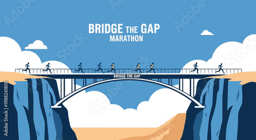 Marathon Runners Crossing A Bridge Depicting Perseverance And Achieving Goals