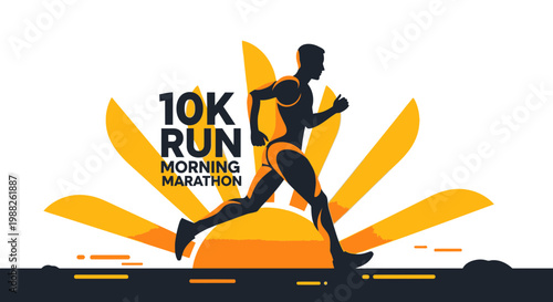 Morning Marathon Concept With Dynamic Runner Silhouette, Vibrant Design and Fitness Theme