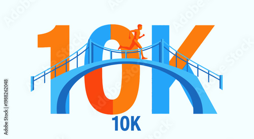 Minimalist Runner Crossing Bridge Design Illustrating 10K Race Commitment And Achievement