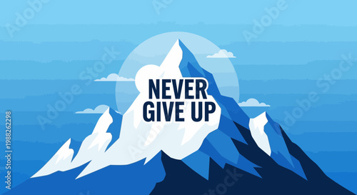 Motivational Mountain Scene Featuring Bold Typography for Achieving Goals and Perseverance