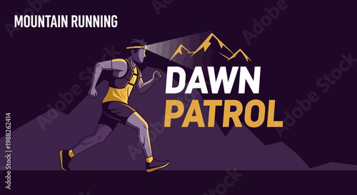 Mountain Dawn Patrol Runner Illuminated by Headlamp Exploring the Terrain