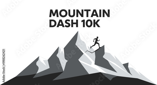 Mountain Dash 10K Race Concept Illustration of Brave Runner Climbing a Rocky Summit