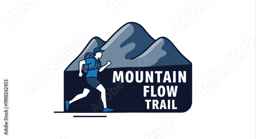 Mountain Flow Trail Illustration with Running Person, Mountains and Modern Design
