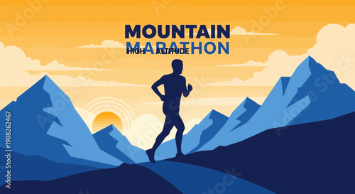 Mountain Marathon Silhouette Illustrates Endurance at High Altitude Across a Mountain Range