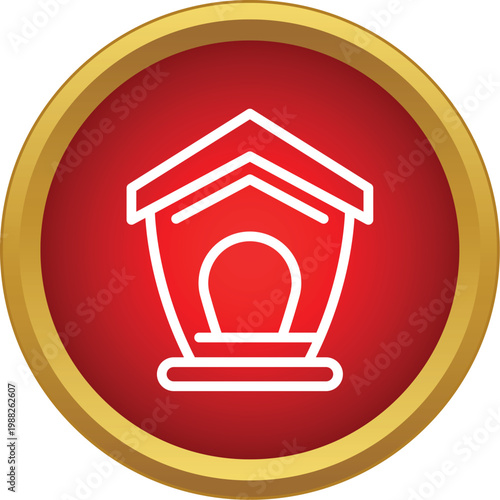 Doghouse icon in a red circle creating a visual representation of pet care