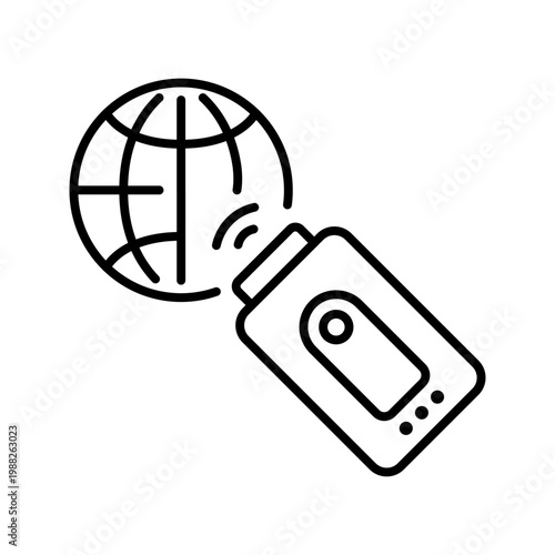 Biosensor device icon. Healthcare and medical device line symbol. Black and white.