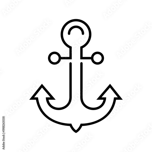 Boat anchor icon. Transport and nautical line symbol. Black and white.
