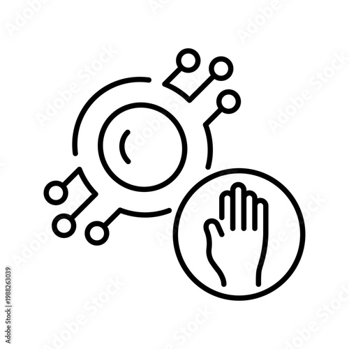 Blockchain security icon. Business and cybersecurity line symbol. Black and white.