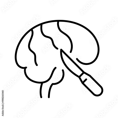 Brain surgery icon. Healthcare and neurosurgery line symbol. Black and white.