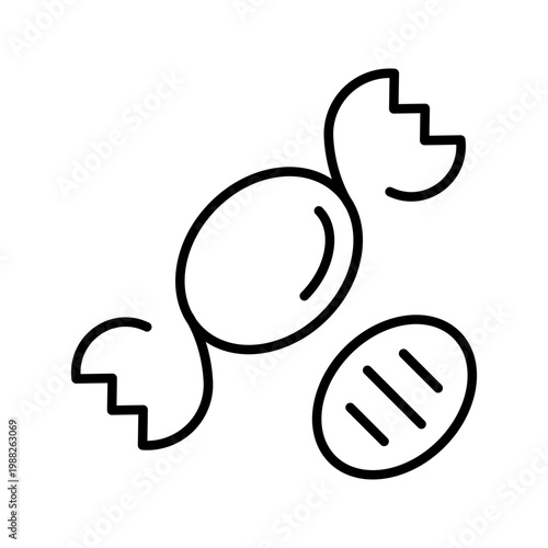 Candy wrapper icon. Food and confectionery line symbol. Black and white.