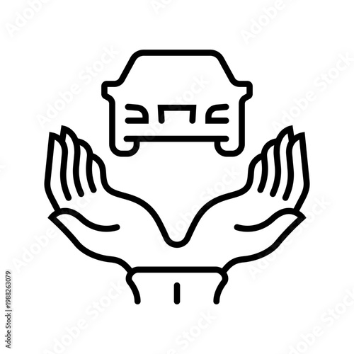 Car insurance icon. Business and auto insurance line symbol. Black and white.