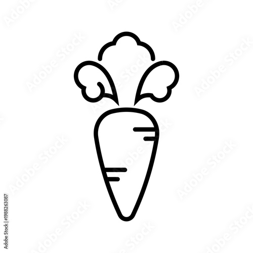 Carrot vegetable icon. Food and root vegetable line symbol. Black and white.