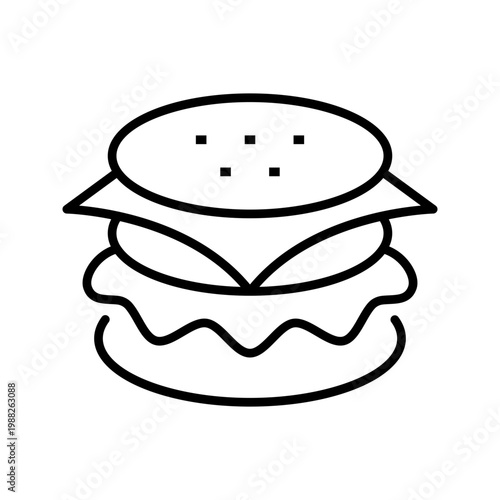 Cheese burger icon. Food and fast food line symbol. Black and white.