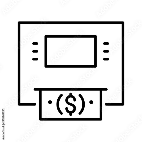 Cash machine icon. Business and banking line symbol. Black and white.