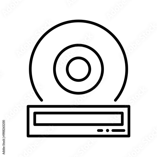 Disc drive icon. Technology and computer hardware line symbol. Black and white.