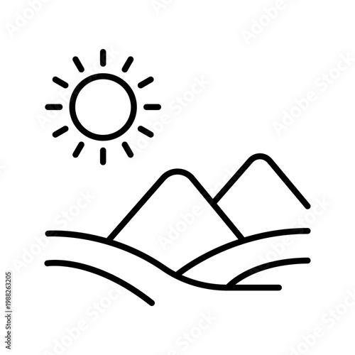 Desert landscape icon. Nature and desert line symbol. Black and white.