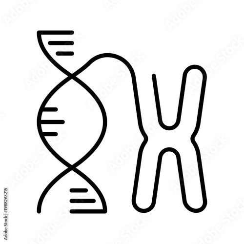 Dna chromosome icon. Science and molecular biology line symbol. Black and white.