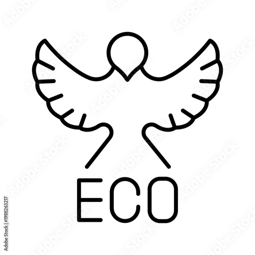 Eco dove icon. Nature and environmental symbol line symbol. Black and white.