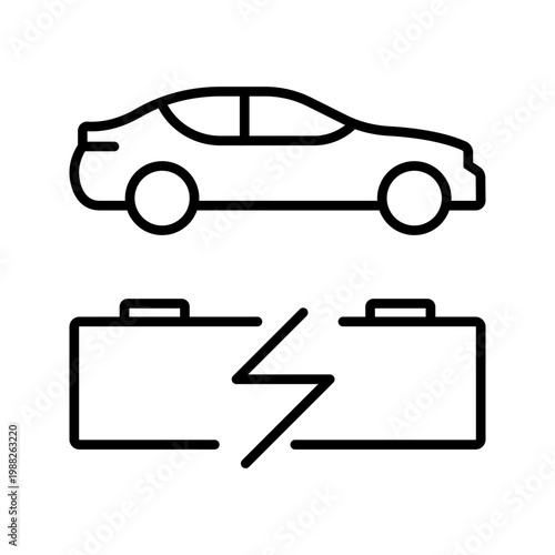 Electric vehicle battery icon. Transport and electric vehicle line symbol. Black and white.