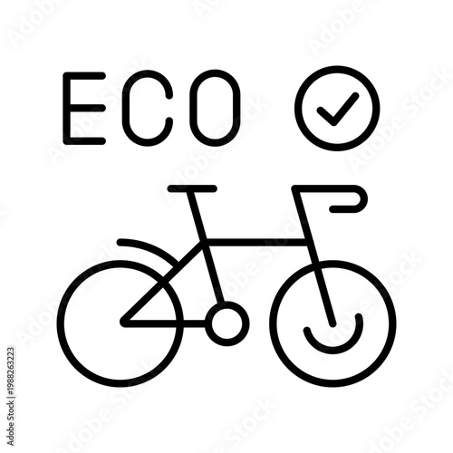 Eco transport icon. Transport and bicycle line symbol. Black and white.