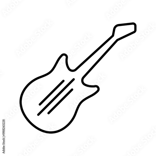 Electric guitar icon. Entertainment and string instrument line symbol. Black and white.