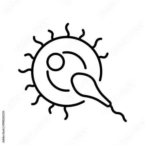 Egg fertilization icon. Healthcare and fertility line symbol. Black and white.