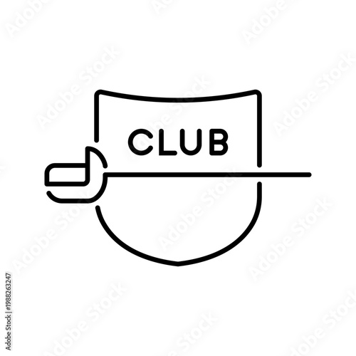 Fencing club icon. Sports and fencing line symbol. Black and white.