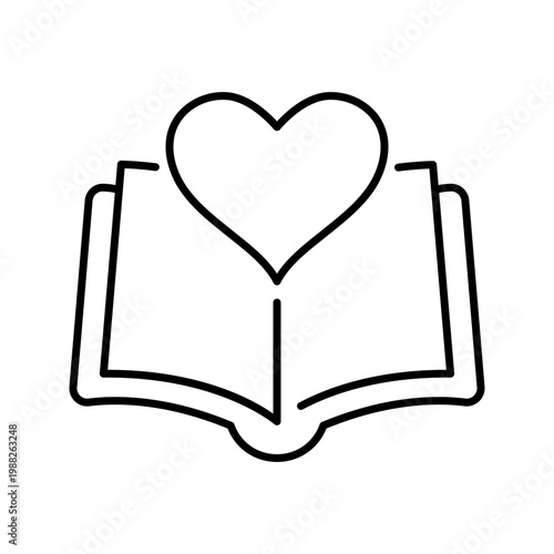 Favorite book icon. Education and reading line symbol. Black and white.