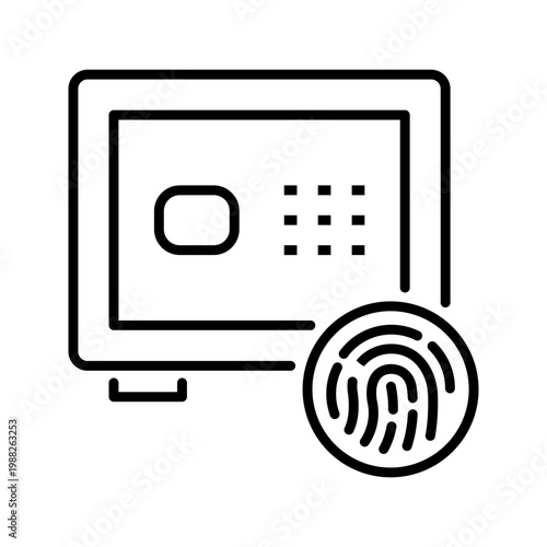 Fingerprint safe icon. Business and safes line symbol. Black and white.