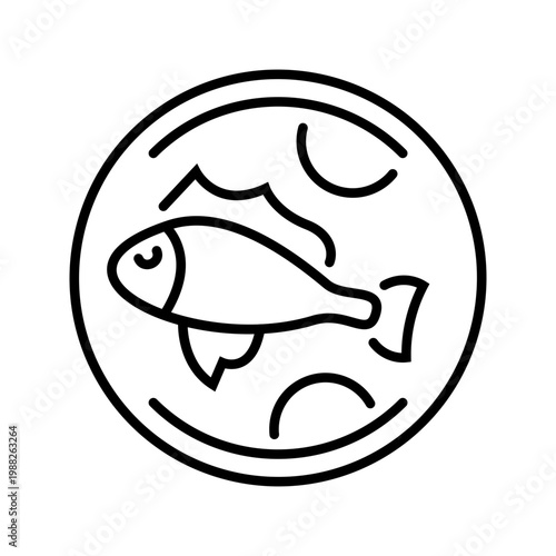 Fish aspic icon. Food and seafood line symbol. Black and white.