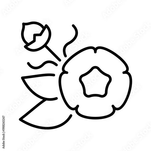 Flax flower icon. Science and herb line symbol. Black and white.