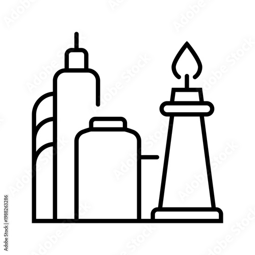 Gas refinery icon. Industry and oil and gas line symbol. Black and white.