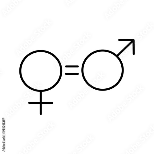 Gender equality icon. Society and gender equality line symbol. Black and white.