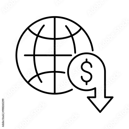 Global sale icon. Business and ecommerce line symbol. Black and white.