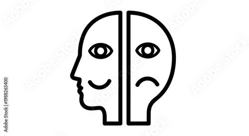 Dual faced human head icon illustrating emotions and mental health concepts
