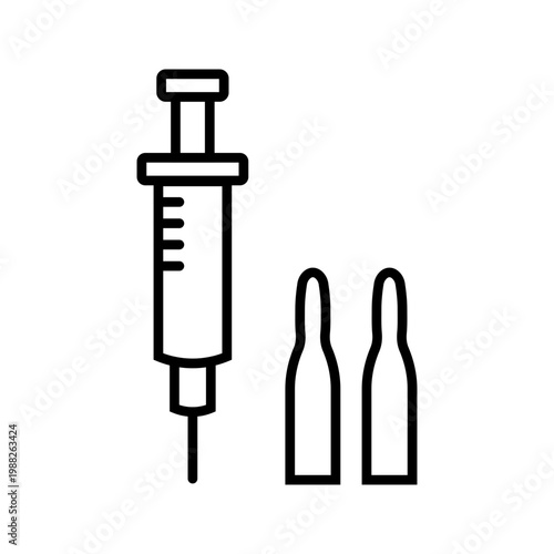 Insulin syringe icon. Healthcare and diabetes line symbol. Black and white.