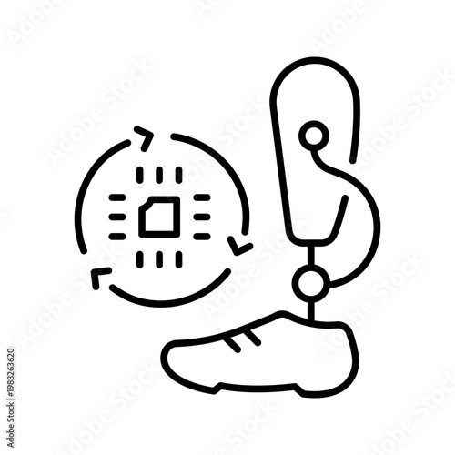 Prosthetic leg icon. Healthcare and prosthetics line symbol. Black and white.