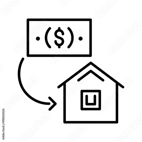Property payment icon. Business and real estate line symbol. Black and white.