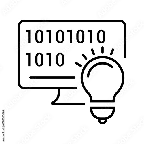 Programming idea icon. Technology and software development line symbol. Black and white.