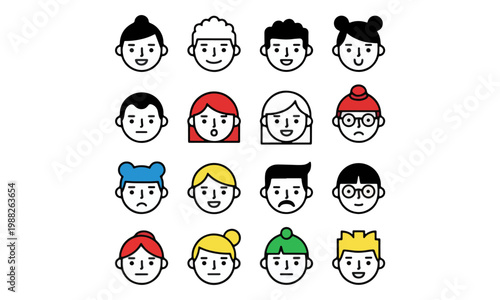 Diverse People Avatars Set with Different Facial Expressions