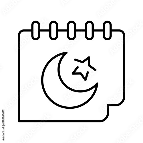 Ramadan calendar icon. Religion and ramadan line symbol. Black and white.