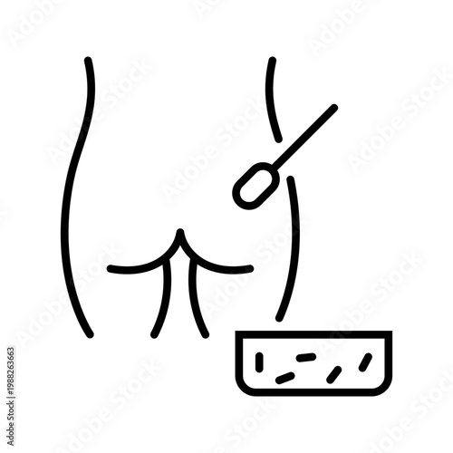 Rectal swab icon. Healthcare and sample collection line symbol. Black and white.