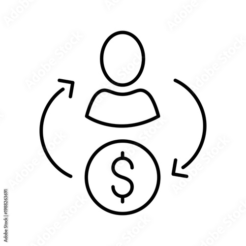 Salary payment icon. Business and payroll line symbol. Black and white.